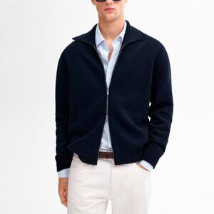 Massimo Dutti Mens Sweater Size S Navy Blue Full Zip Cardigan 0972/350 NWT